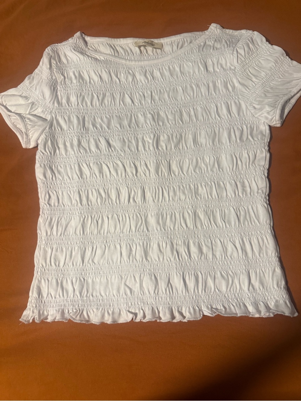 Madewell White Smocked Short Sleeve Tee